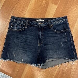 KanCan Midnight Blue Frayed Jean Shorts